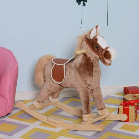 Plush Toddler Plush Wooden Rocking Horse Toy - Omega Lifestyles