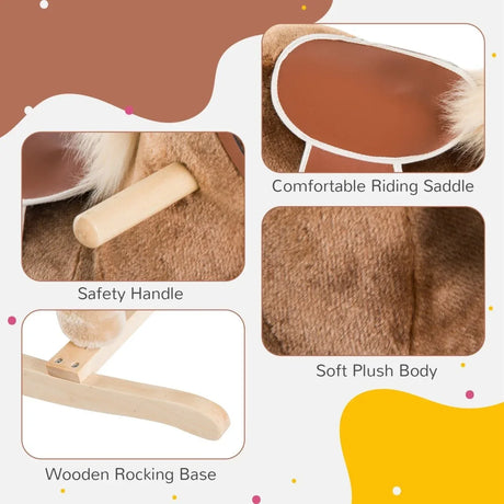 Plush Toddler Plush Wooden Rocking Horse Toy - Omega Lifestyles