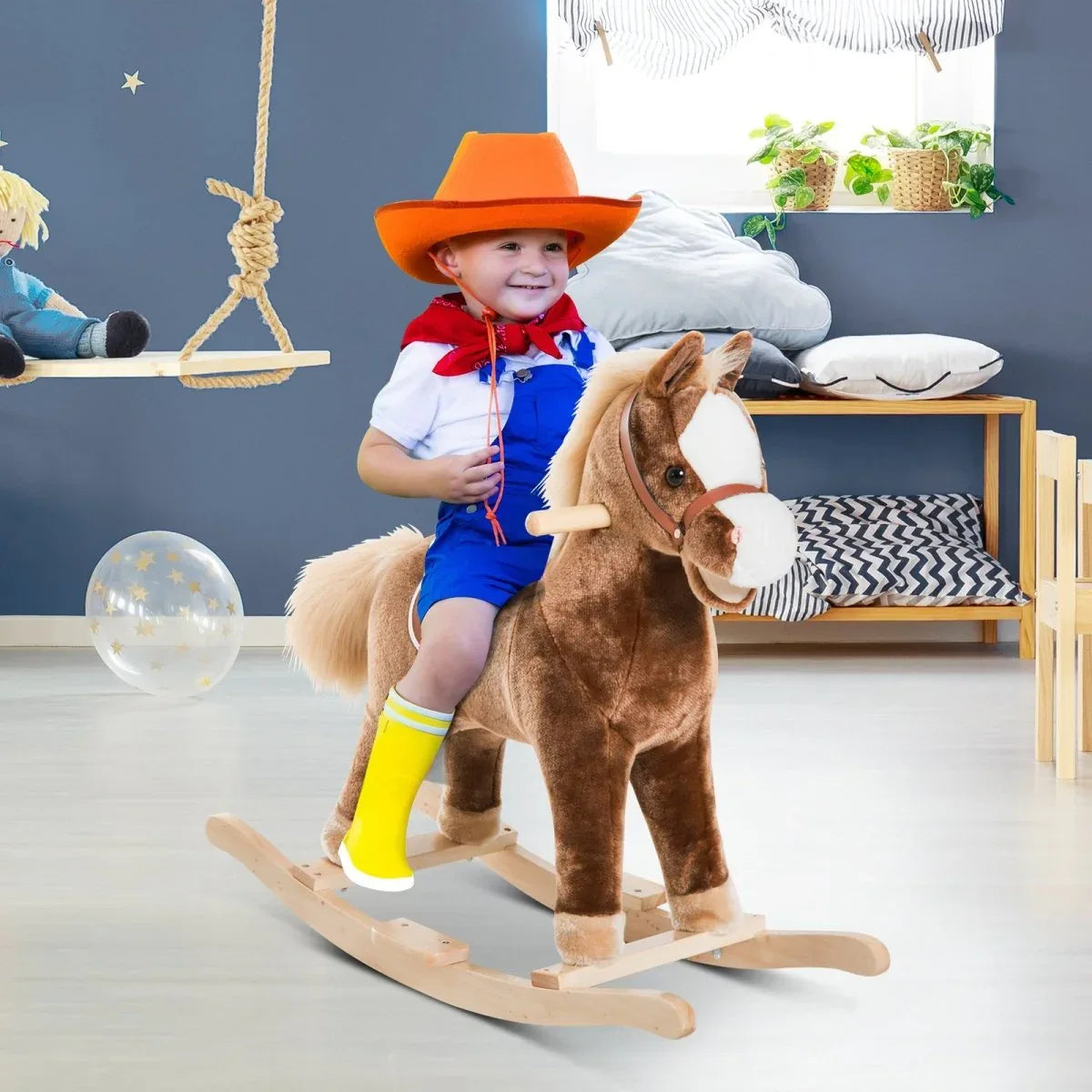 Plush Toddler Plush Wooden Rocking Horse Toy - Omega Lifestyles