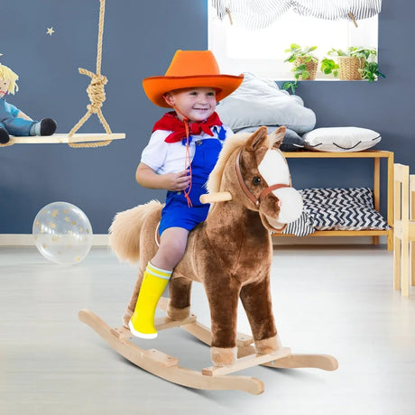 Plush Toddler Plush Wooden Rocking Horse Toy - Omega Lifestyles