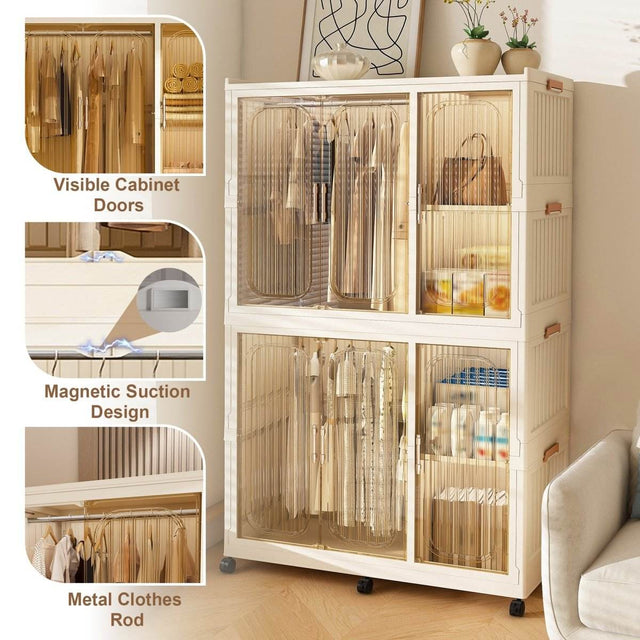 Portable Children’s Wardrobe Closet Storage Organizer With Casters - Omega Lifestyles