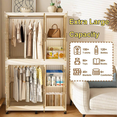 Portable Children’s Wardrobe Closet Storage Organizer With Casters - Sleep Galleria