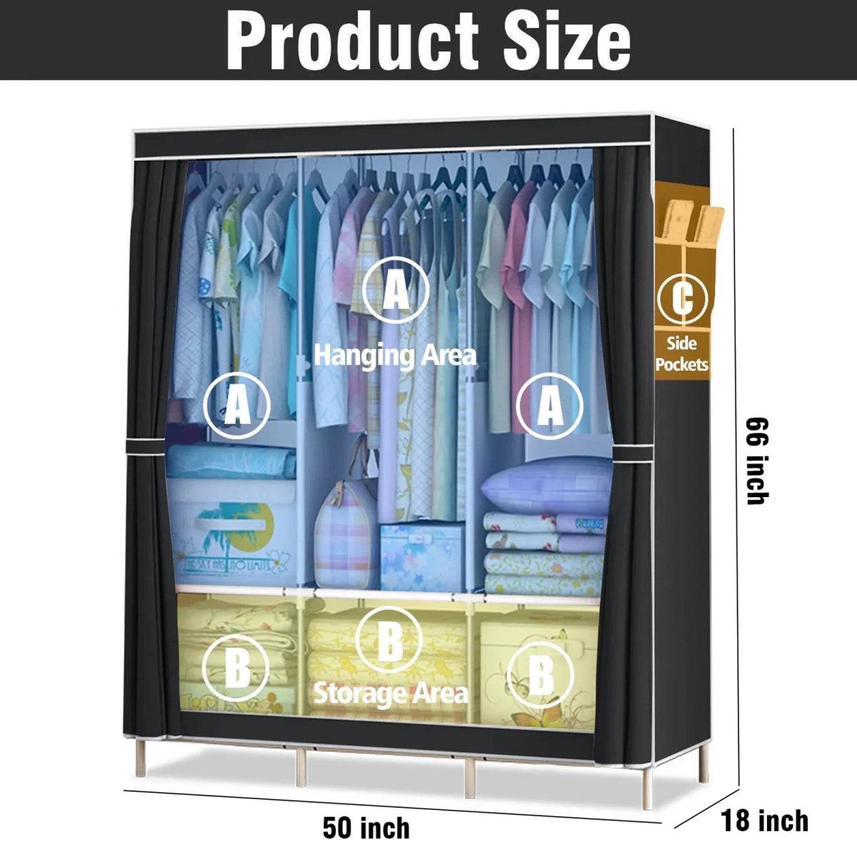 Portable Fabric Closet Organizer Wardrobe Storage Rack - Omega Lifestyles