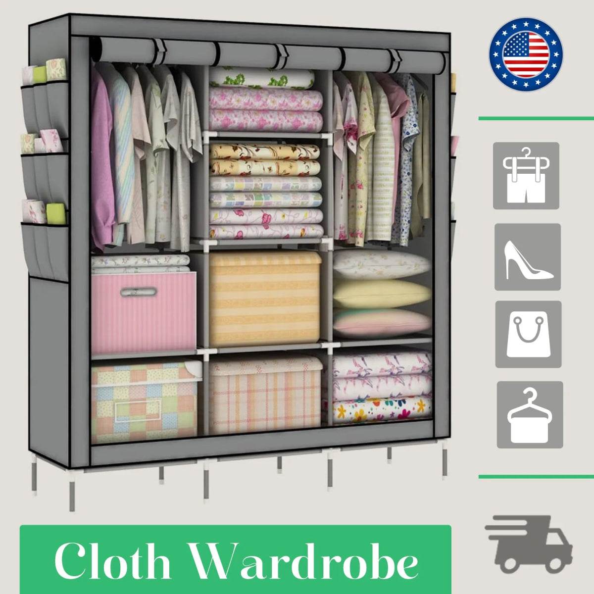 Portable Fabric Closet Organizer Wardrobe Storage Rack - Omega Lifestyles