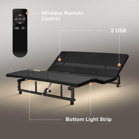 Queen Adjustable Bed Base Frame Wireless Remote Steel Wood - Serenova - Omega Lifestyles