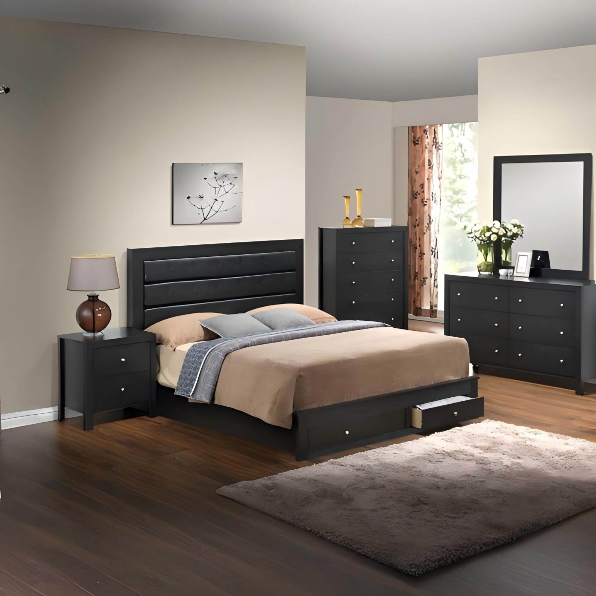 Queen Black Particle Board Storage Bed With Drawers - Serenova - Omega Lifestyles