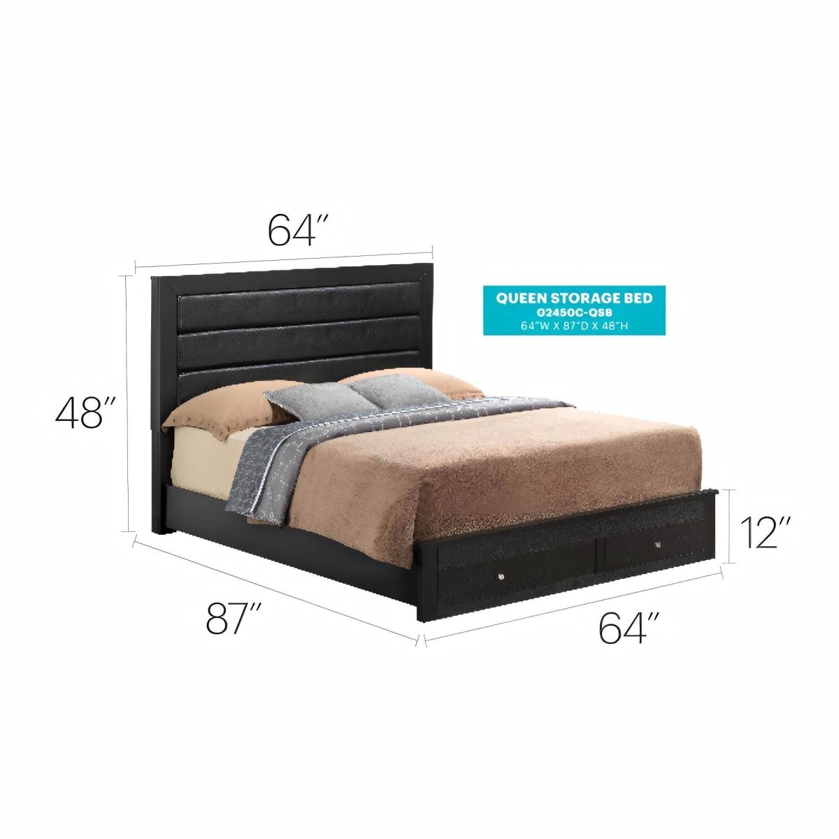 Queen Black Particle Board Storage Bed With Drawers - Serenova - Omega Lifestyles