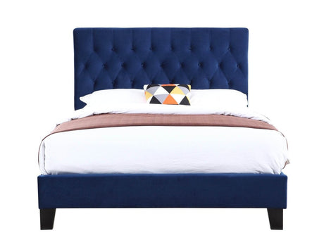 Queen Blue Solid Wood Upholstered Bed Frame - Serenova - Omega Lifestyles