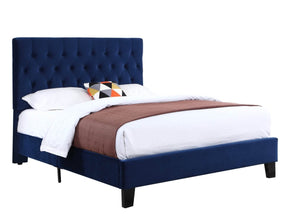 Queen Blue Solid Wood Upholstered Bed Frame - Omega Lifestyles