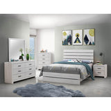 Queen Coastal White Wood Slatted Panel Bed Frame - Serenova - Omega Lifestyles