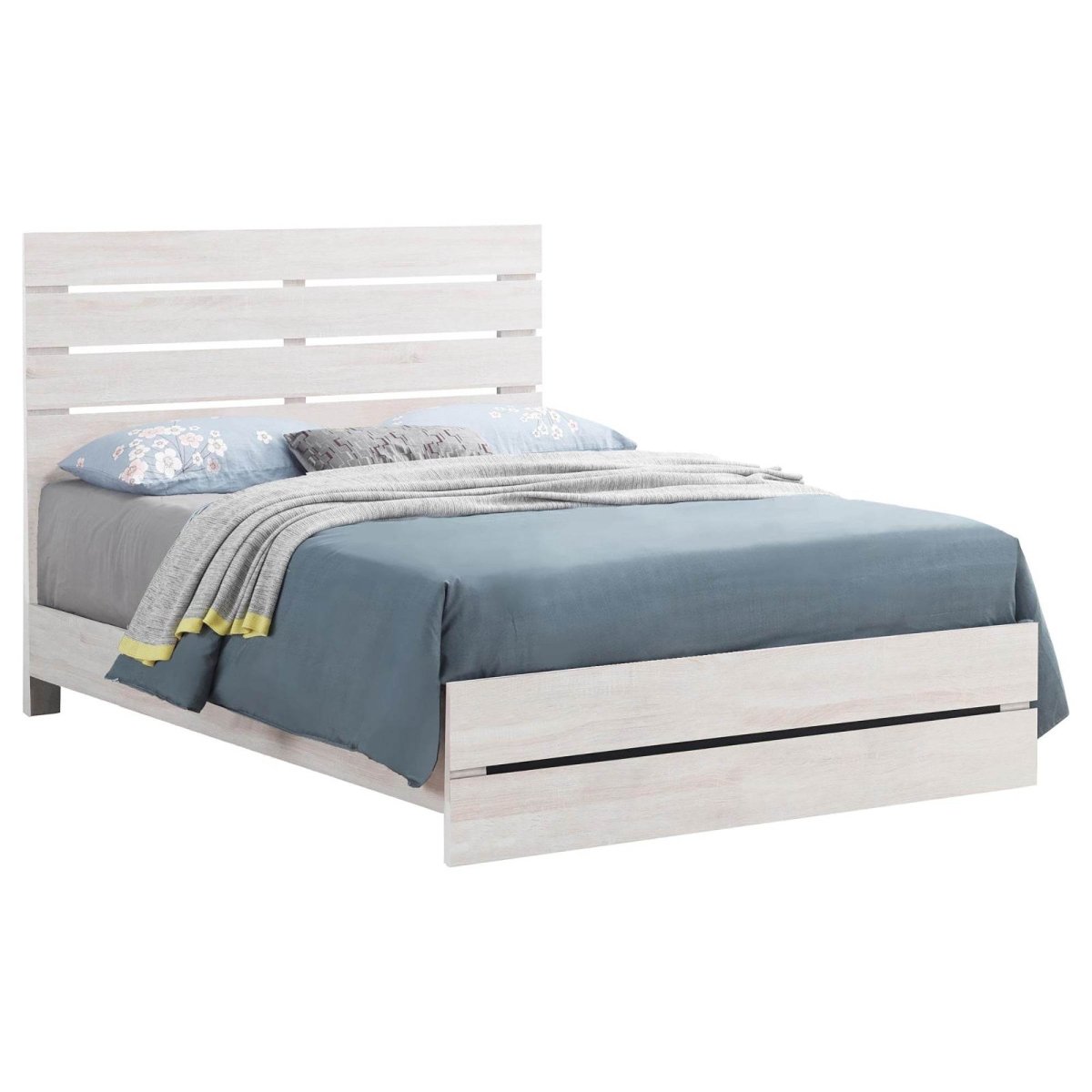 Queen Coastal White Wood Slatted Panel Bed Frame - Serenova - Omega Lifestyles