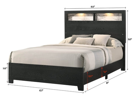 Queen Contemporary Panel Bed Frame With LED Shelving - Serenova - Omega Lifestyles