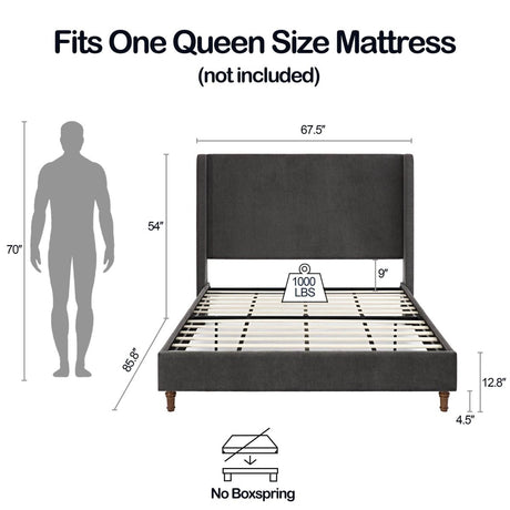 Queen Contemporary Velvet Upholstered Bed Frame - Serenova - Omega Lifestyles