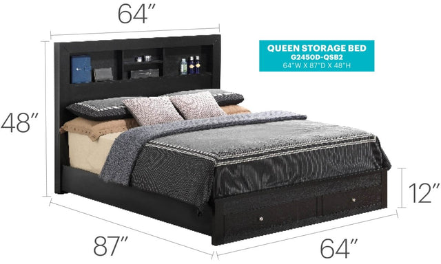 Queen Elegant Black Storage Bed Frame - Omega Lifestyles
