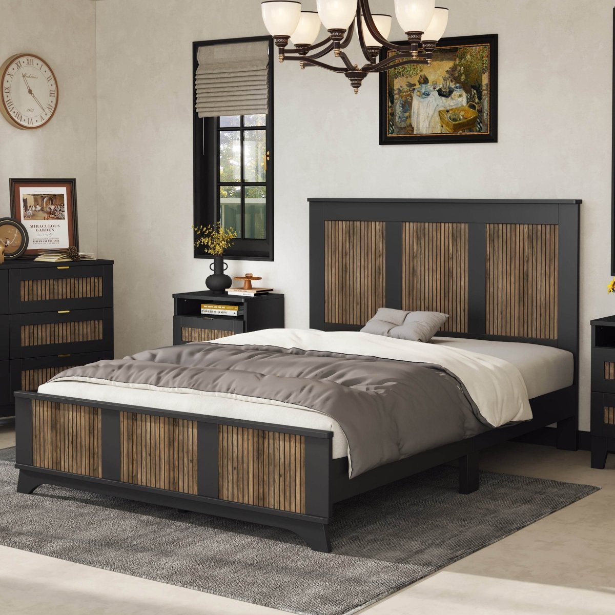 Queen Farmhouse Wooden Platform Bed With Plywood Slats - Serenova - Omega Lifestyles