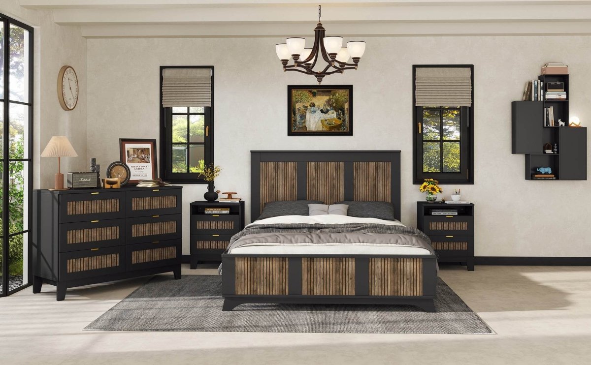 Queen Farmhouse Wooden Platform Bed With Plywood Slats - Serenova - Omega Lifestyles