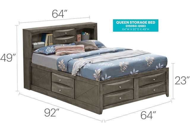 Queen Gray Particle Board Storage Bed Frame - Omega Lifestyles