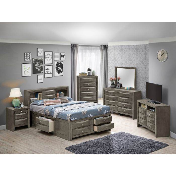 Queen Gray Particle Board Storage Bed Frame - Serenova - Omega Lifestyles