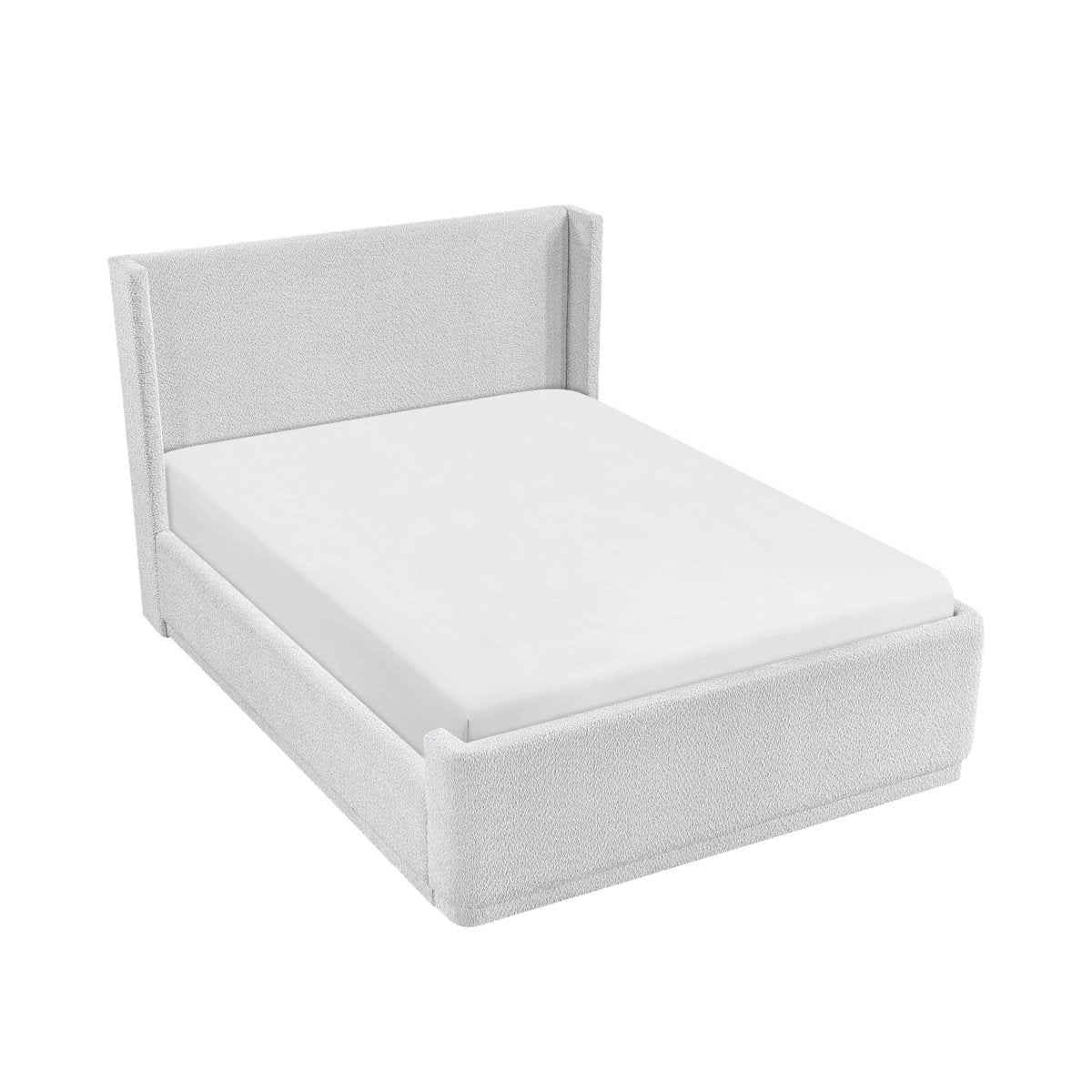 Queen Light Gray Wingback Upholstered Plywood Platform Bed - Serenova - Omega Lifestyles