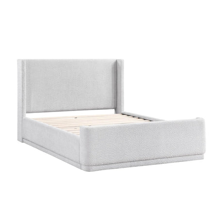 Queen Light Gray Wingback Upholstered Plywood Platform Bed - Serenova - Omega Lifestyles