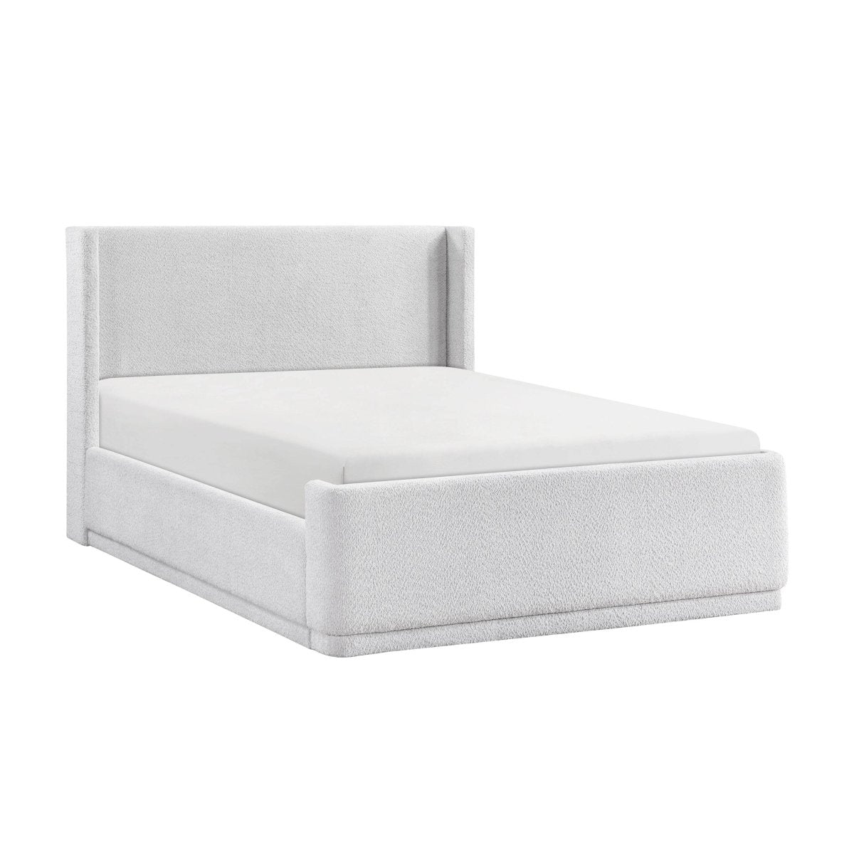 Queen Light Gray Wingback Upholstered Plywood Platform Bed - Serenova - Omega Lifestyles