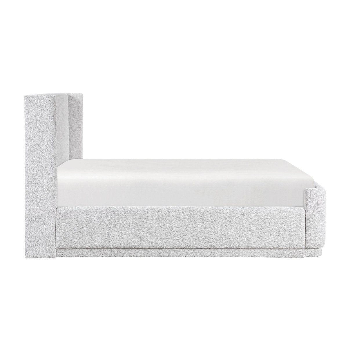 Queen Light Gray Wingback Upholstered Plywood Platform Bed - Serenova - Omega Lifestyles