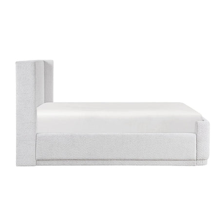 Queen Light Gray Wingback Upholstered Plywood Platform Bed - Serenova - Omega Lifestyles