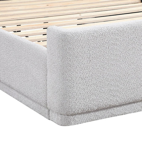 Queen Light Gray Wingback Upholstered Plywood Platform Bed - Serenova - Omega Lifestyles