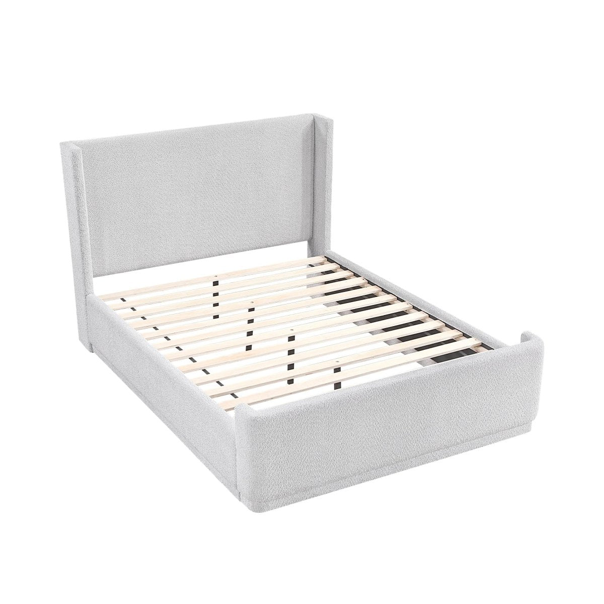 Queen Light Gray Wingback Upholstered Plywood Platform Bed - Serenova - Omega Lifestyles