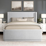 Queen Light Gray Wingback Upholstered Plywood Platform Bed - Serenova - Omega Lifestyles