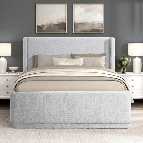 Queen Light Gray Wingback Upholstered Plywood Platform Bed - Serenova - Omega Lifestyles
