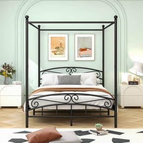 Queen Metal Canopy Bed Frame With Headboard And Footboard - Omega Lifestyles