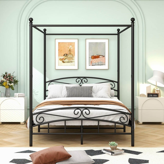 Queen Metal Canopy Bed Frame With Headboard And Footboard - Serenova - Omega Lifestyles