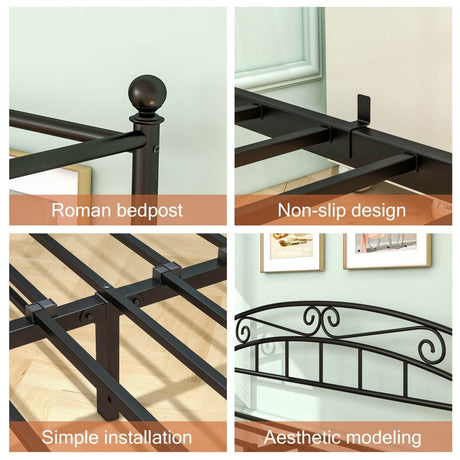 Queen Metal Canopy Bed Frame With Headboard And Footboard - Serenova - Omega Lifestyles