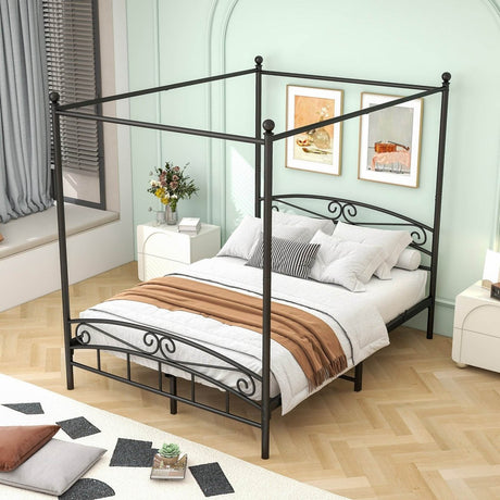 Queen Metal Canopy Bed Frame With Headboard And Footboard - Serenova - Omega Lifestyles