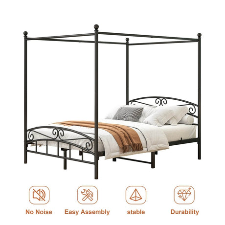 Queen Metal Canopy Bed Frame With Headboard And Footboard - Serenova - Omega Lifestyles