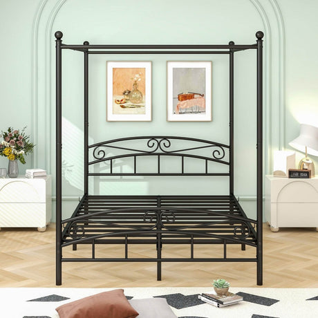 Queen Metal Canopy Bed Frame With Headboard And Footboard - Serenova - Omega Lifestyles