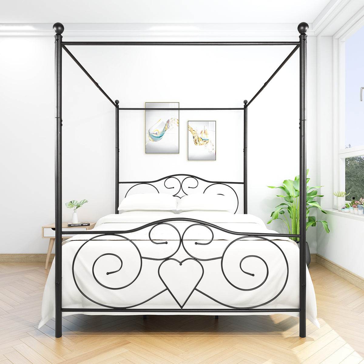 Queen Metal Canopy Bed Frame With Vintage Headboard - Serenova - Omega Lifestyles