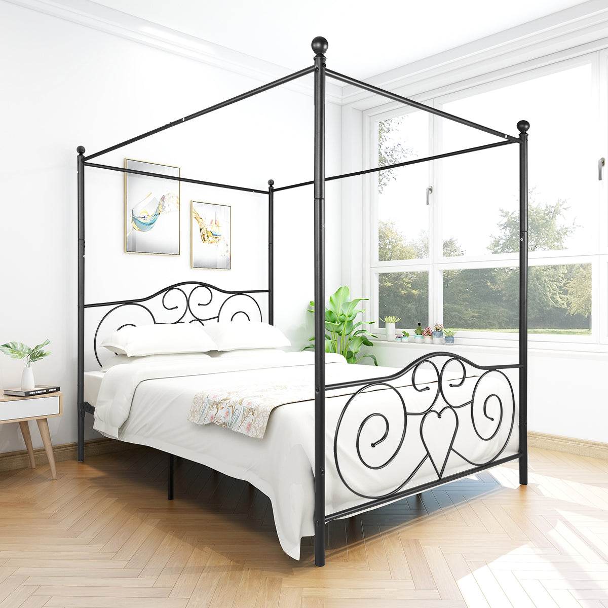 Queen Metal Canopy Bed Frame With Vintage Headboard - Serenova - Omega Lifestyles