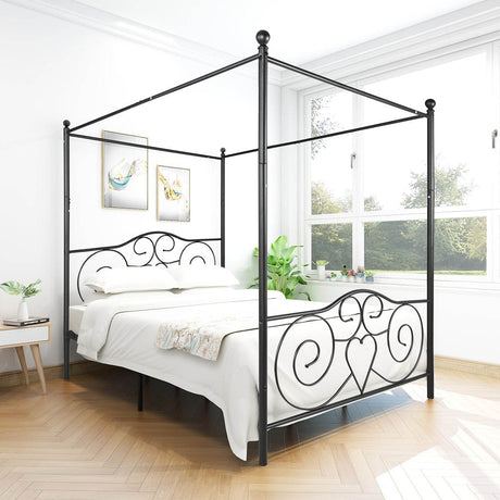 Queen Metal Canopy Bed Frame With Vintage Headboard - Serenova - Omega Lifestyles