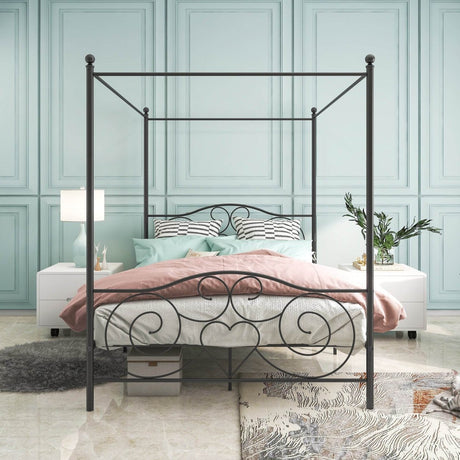 Queen Metal Canopy Bed Frame With Vintage Headboard - Serenova - Omega Lifestyles