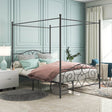 Queen Metal Canopy Bed Frame With Vintage Headboard - Serenova - Omega Lifestyles
