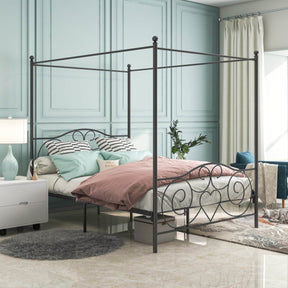 Queen Metal Canopy Bed Frame With Vintage Headboard - Omega Lifestyles