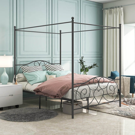 Queen Metal Canopy Bed Frame With Vintage Headboard - Serenova - Omega Lifestyles