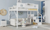 Queen Metal Loft Bed With Stairs High Guardrails Wardrobe - Omega Lifestyles