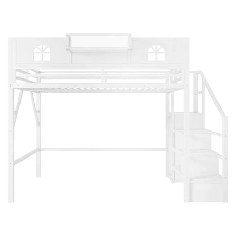 Queen Metal Loft Bed With Stairs High Guardrails Wardrobe - Omega Lifestyles
