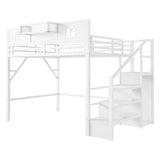 Queen Metal Loft Bed With Stairs High Guardrails Wardrobe - Omega Lifestyles