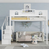 Queen Metal Loft Bed With Stairs High Guardrails Wardrobe - Omega Lifestyles