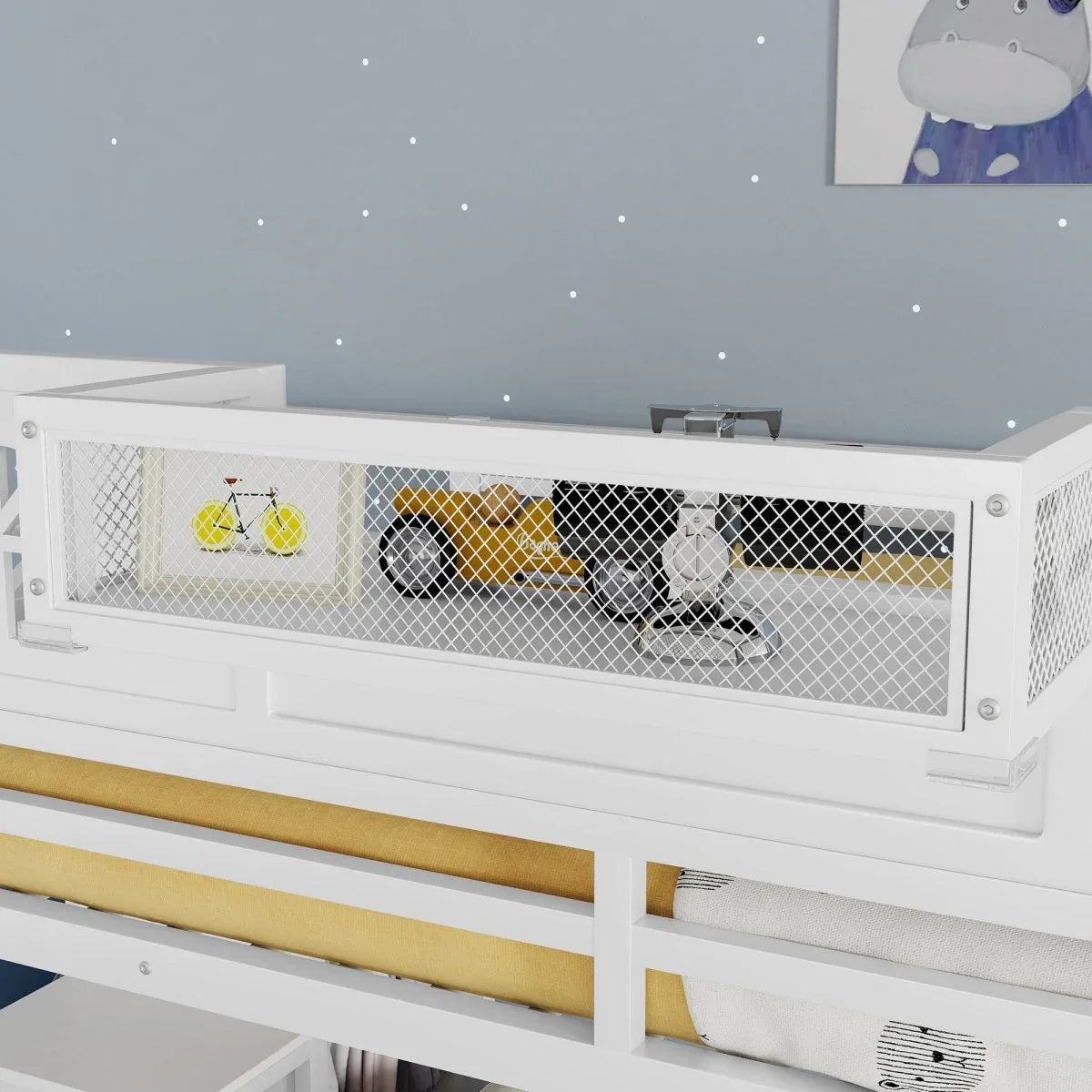 Queen Metal Loft Bed With Stairs High Guardrails Wardrobe - Omega Lifestyles