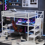 Queen Metal Loft Bed With Wardrobe Desk USB And LED Light - Serenova - Omega Lifestyles